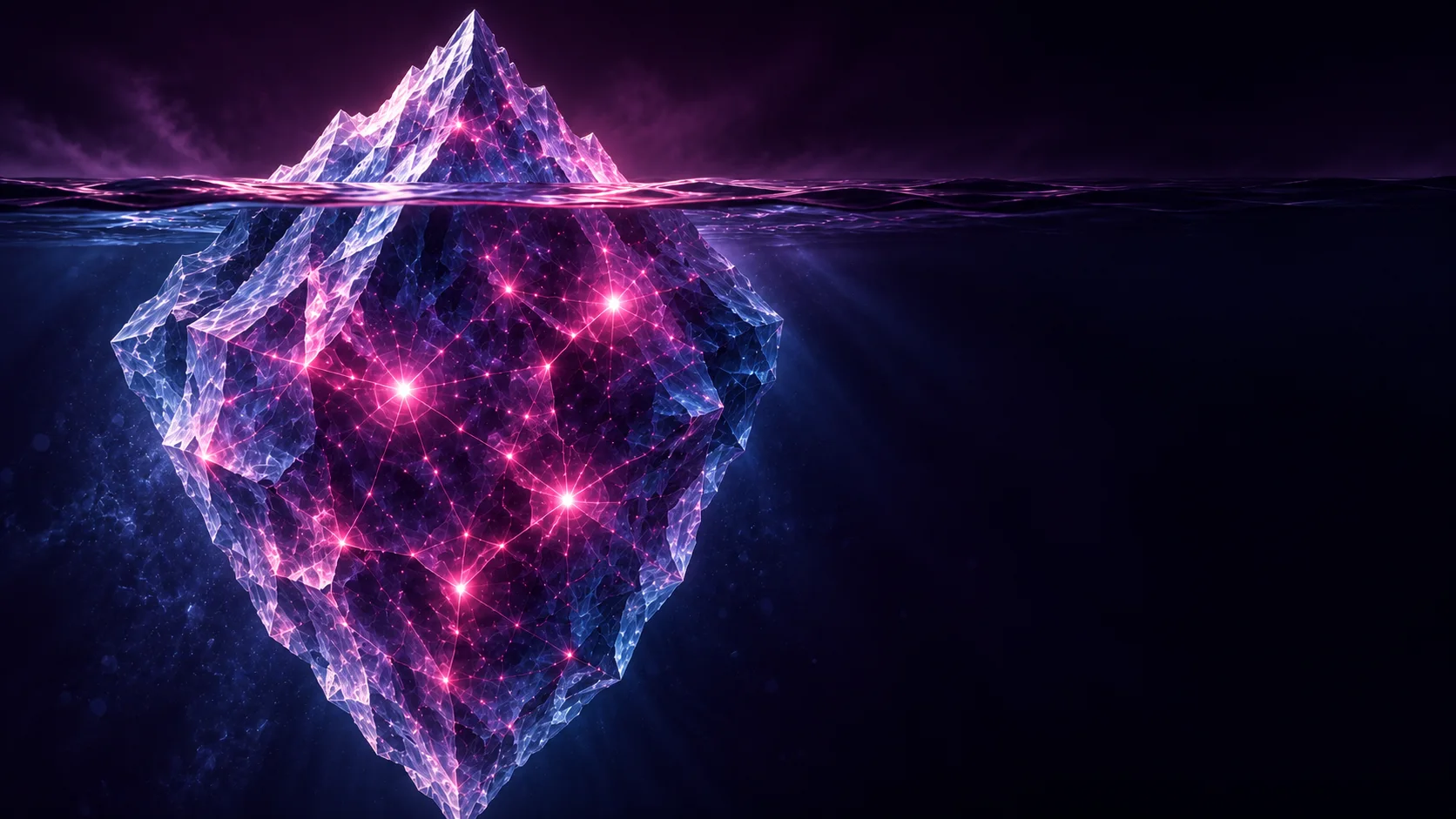 A crystal network of glowing pink connections, most of it below the surface