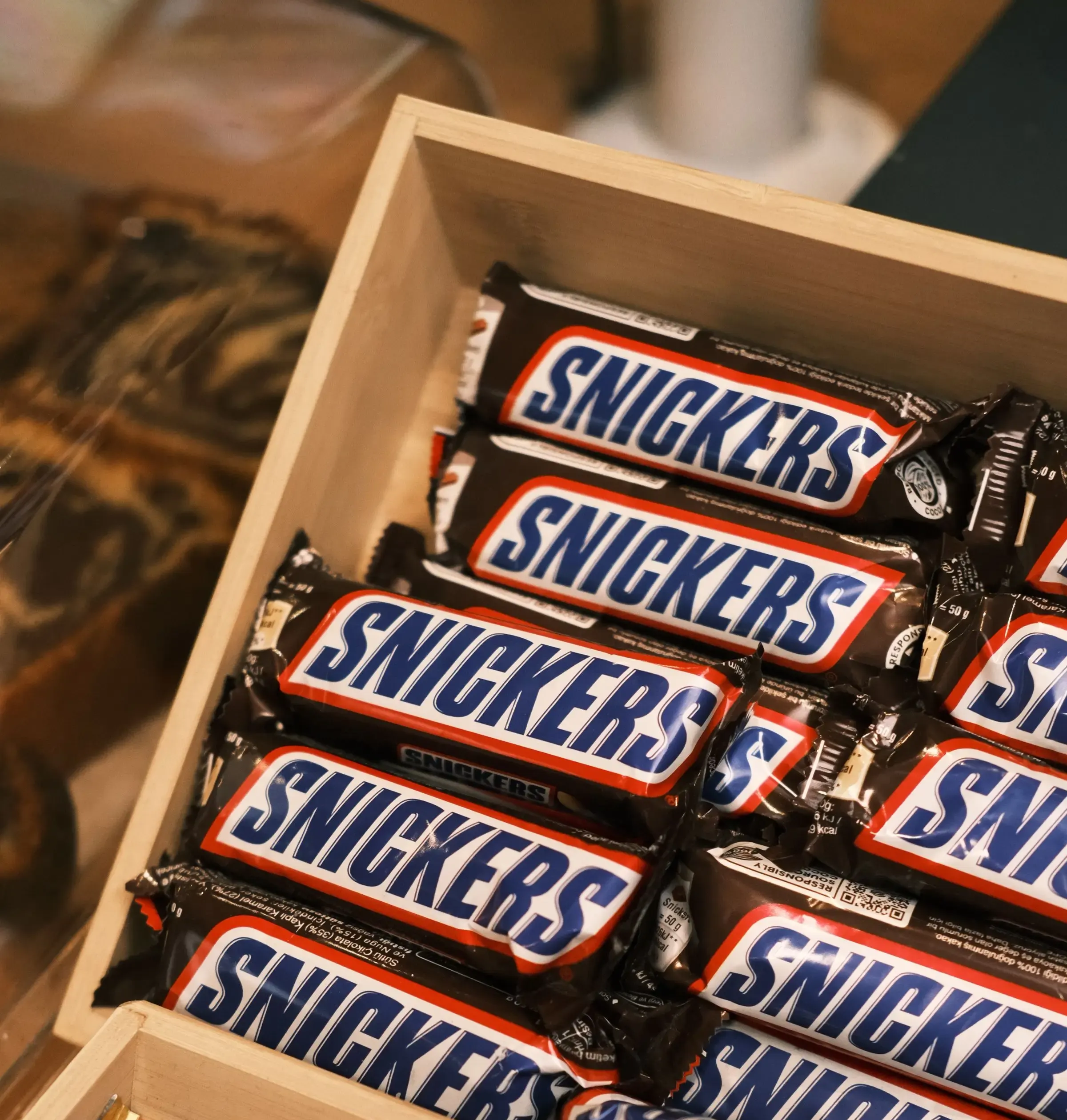 A box full of Snickers bars