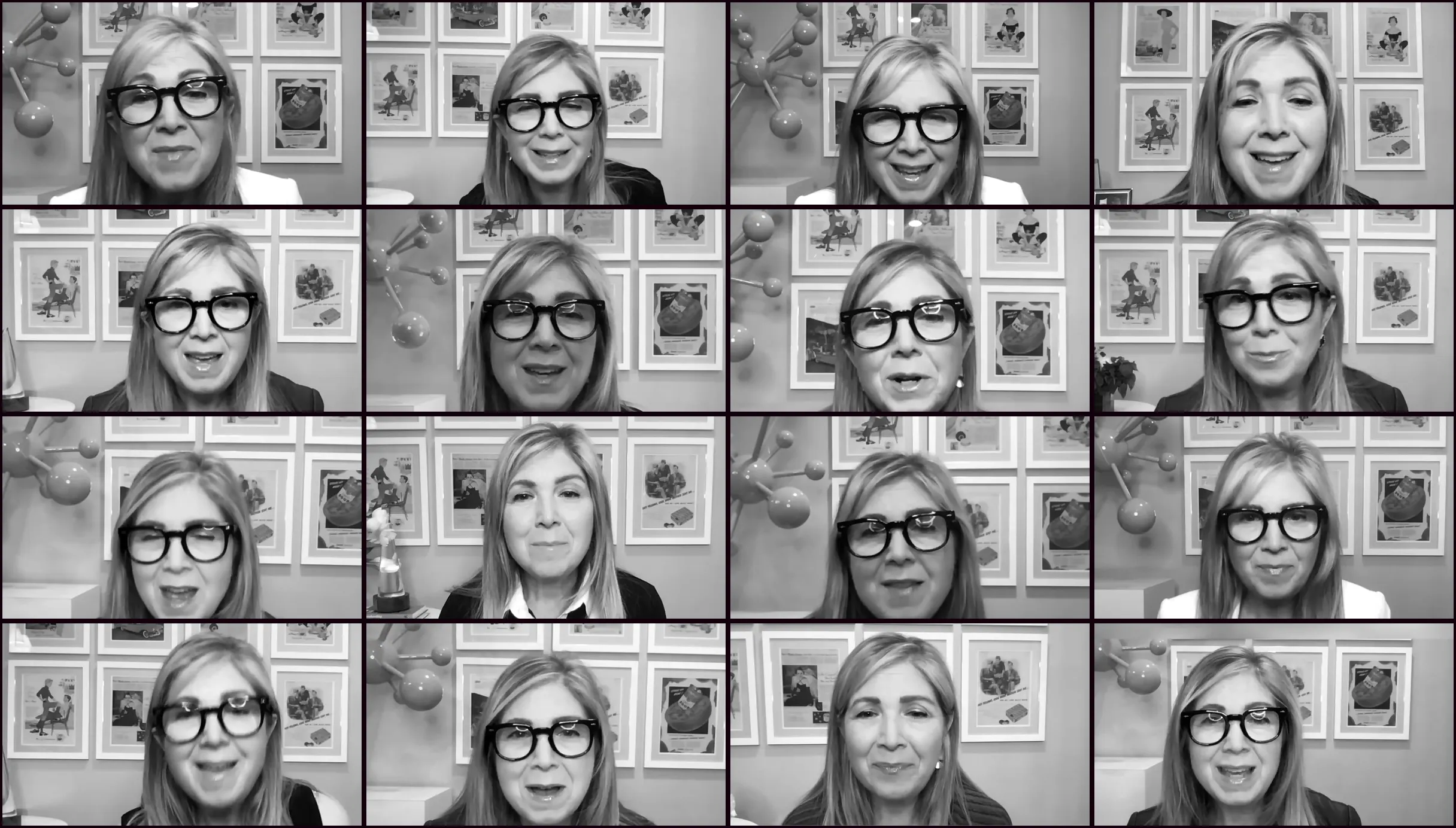 Leslie Zane in sixteen of the talks, in black and white